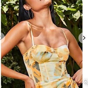 PrettyLittleThing Yellow Orange Structured Corset Top